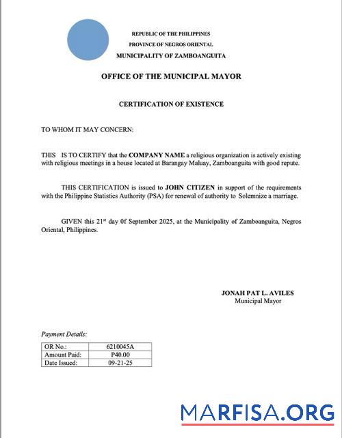 Blank Philippines certificate of existence Word and PDF template, version 2